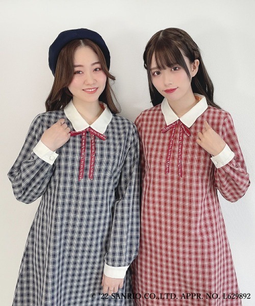 ハローキティ チェックワンピース　ストラップ F i.n.t（フィント） ワンピース クレリックチェックワンピース/ハロー