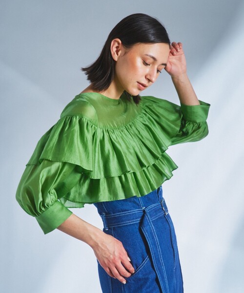 「GRACE CONTINENTAL」 半袖ブラウス 36 グリーン レディース GRACE CONTINENTAL 「GRACE CONTINENTAL」 半袖ブラウス 36