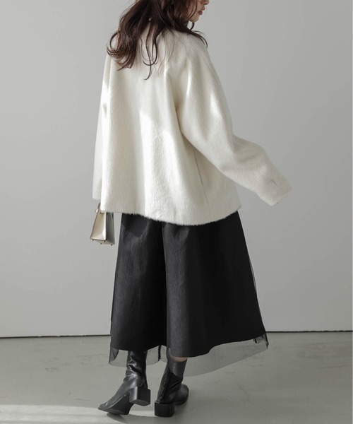 Lajour ノーカラーコート コート 「日本製」シャギーハーフコート