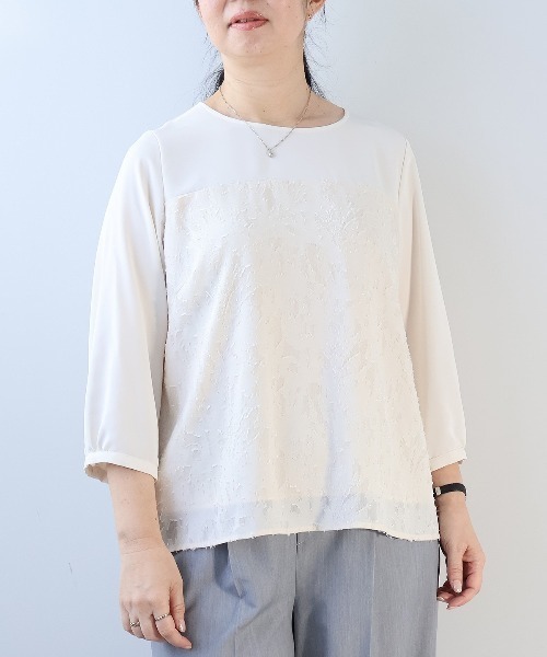 ブラウス シャツ 「L〜5L 大きいサイズ」カットジャガード切替えブラウス レディース fleur by mint breeze ブラウス シャツ 「L〜5L 大きいサイズ