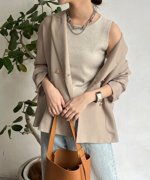 DouDouニット DouDou ニット セーター 前後2WAYラメニットタンク レディース