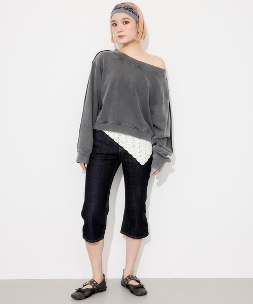 トレーナー スウェット 「XU」one shoulder sweat tops レディース XU トレーナー スウェット 「XU」one shoulder sweat tops