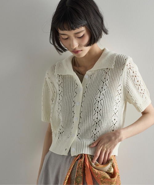 まゆぽちゃさん専用【新品未使用品】maillot ストライプ カーディガン STRETCH MESH CARDIGAN｜muller of yoshiokubo(ミュラーオブ
