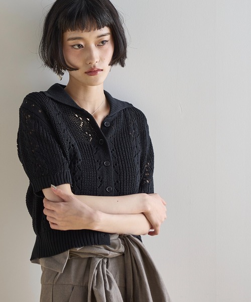 sacai - サカイ チェック ドッキングシアーカーディガン 切替 1