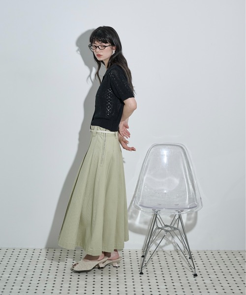 THE Yon カーディガン 半袖 針抜きジャガードサマーニットポロカーデ