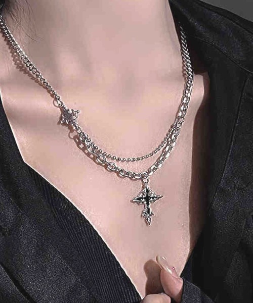 NO WAY ネックレス /ミックスチェーンダブルクロスモチーフネックレス