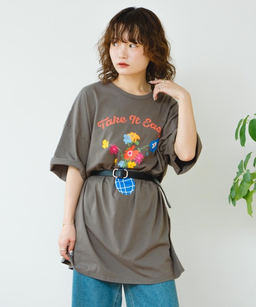 tシャツ 「eLur」フラワープリントBig T レディース
