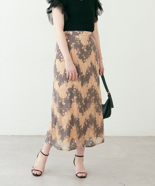 natural couture スカート カラーレースAラインスカート