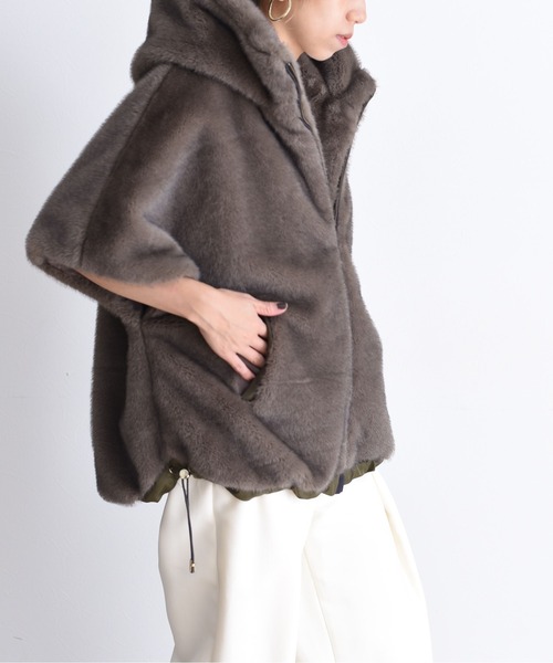 Eimee Law エイミーロウ　フーディ　ポンチョ　コート　ブルゾン Eimee Law（エイミーロウ） ブルゾン FREE モカ レディース : ZOZOTOWN