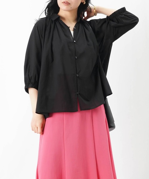 ブラウス シャツ LC/LLL 綿ローンギャザーブラウス/コットンスキッパーシャツ レディース