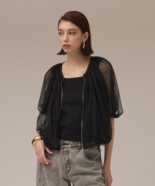 美品 レリアン チュールジップブルゾン 11 黒 ブラック　シアー ànuke online store（アンヌーク） / Tulle Zip BlouzonTulle Zip