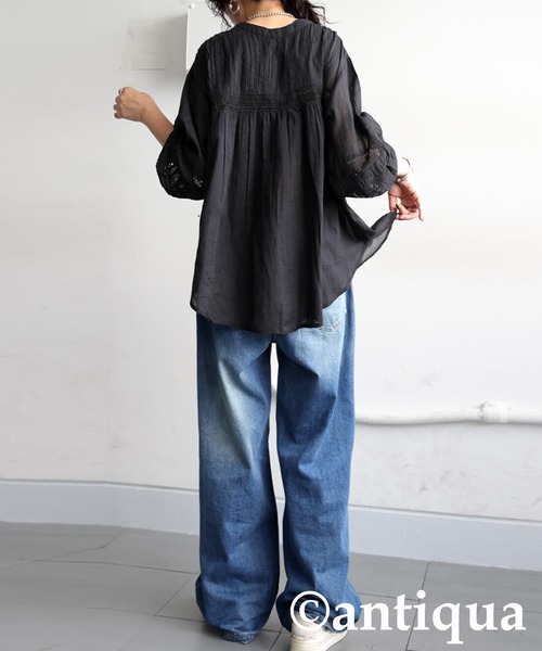 ブラウス シャツ Sinertava Aita / shirt レディース antiqua ブラウス シャツ サッカー生地シャツ レディース