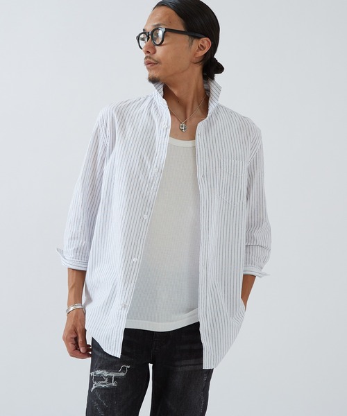 LARDINI_リネンコットン ホリゾンタルカラーシャツ improves（インプローブス） 七分袖 シャツ 入学式 コットンリネン