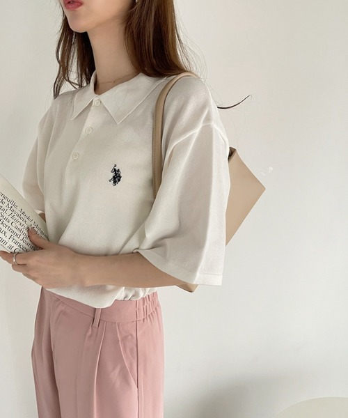 「U.S. POLO ASSN.」 半袖ポロシャツ M オフホワイト レディース_画像2