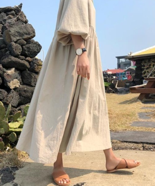 「a lot of love」 「yiliansu」7分袖ワンピース S ベージュ レディース_画像2