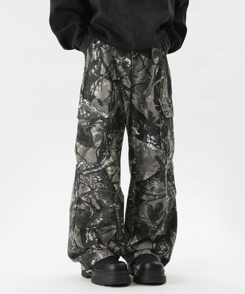 90s リアルツリー　ワイドパンツ カーゴパンツ mushwear（マッシュウェア） カーゴパンツ リアルツリー柄ワイドカーゴ