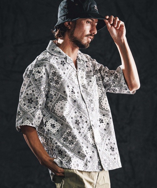 【人気モデル】wanna ワナ 総柄 半袖 セットアップ パンツ シャツ wjk reluxe シャツ 半袖 mhs2487-bandana open collar SS shirts