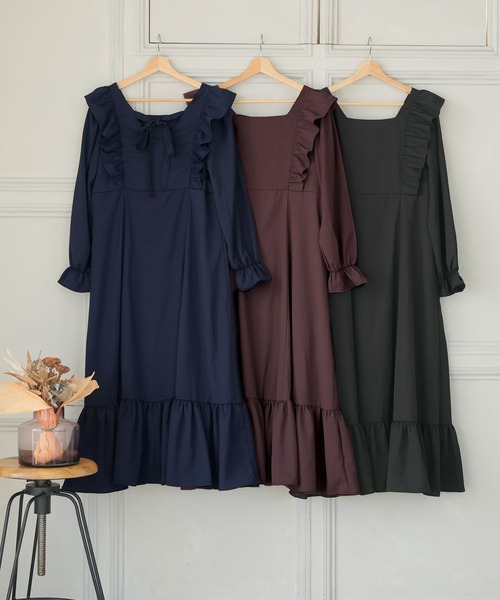 「Newlyme」 長袖ワンピース LARGE ブラック レディース_画像4