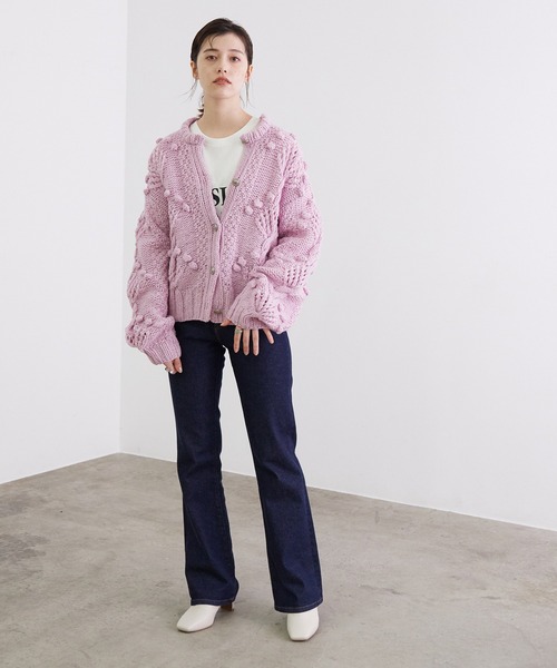 「MADEMOISELLE ROPE'」 ニットカーディガン 38 パープル レディース_画像9