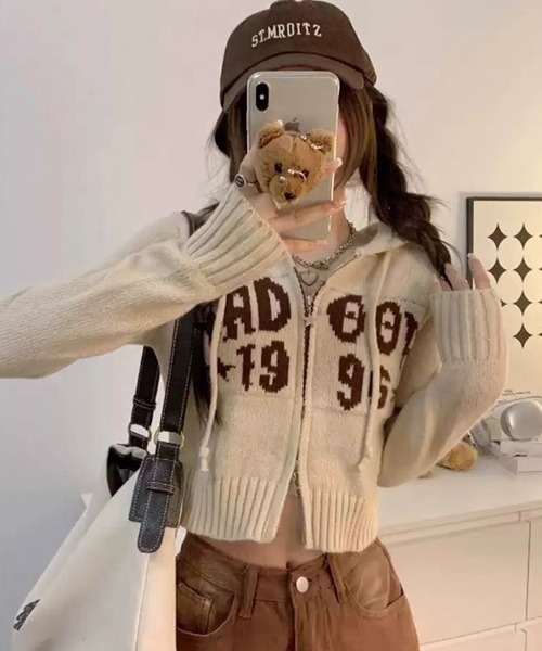 「shopnikoniko」 ニットカーディガン フリー ブラック レディース_画像3