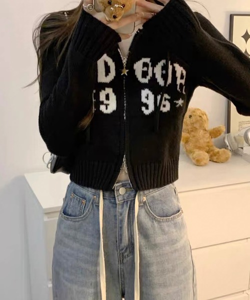 「shopnikoniko」 ニットカーディガン フリー ブラック レディース_画像6