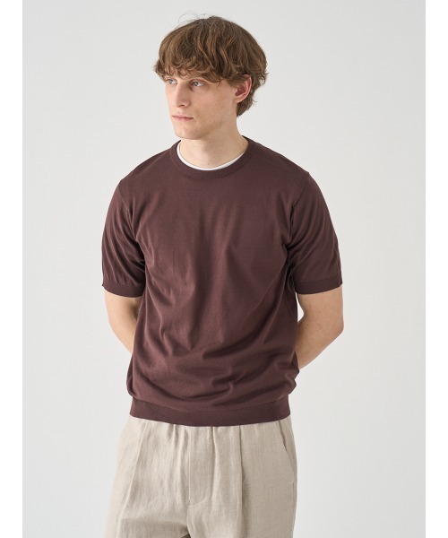 セーター ニット 半袖コットンニットＴシャツ メンズの画像