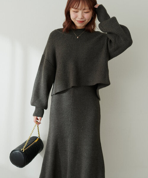 「natural couture」 ニットワンピース MEDIUM ライトベージュ レディース_画像3