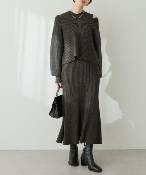 「natural couture」 ニットワンピース MEDIUM ライトベージュ レディース_画像9