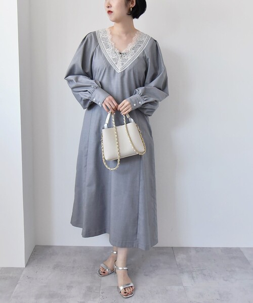 「quaranciel」 長袖ワンピース ONE SIZE ネイビー レディース_画像3