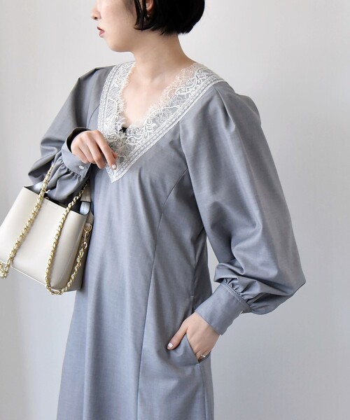 「quaranciel」 長袖ワンピース ONE SIZE ネイビー レディース_画像5
