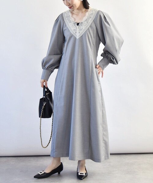 「quaranciel」 長袖ワンピース ONE SIZE ネイビー レディース_画像6