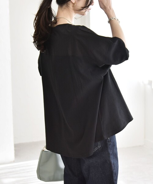 tシャツ quaranciel:「接触冷感/汗染み防止加工/洗濯機可能」ドッキング Aライン カットソー レディースの画像