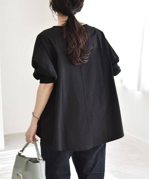 tシャツ quaranciel:「接触冷感/汗染み防止加工/洗濯機可能」ドッキング Aライン カットソー レディースの画像