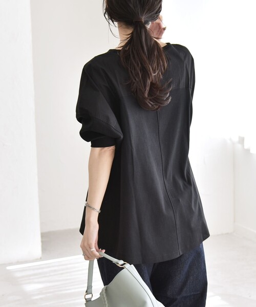 tシャツ quaranciel:「接触冷感/汗染み防止加工/洗濯機可能」ドッキング Aライン カットソー レディースの画像