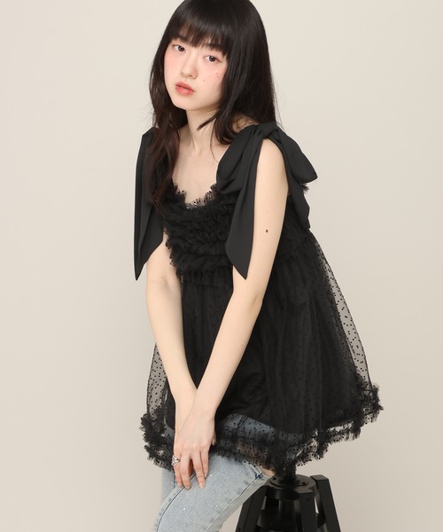 Heather（ヘザー） キャミソール フリルドットリボンキャミ 672599