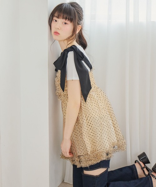 Heather（ヘザー） キャミソール フリルドットリボンキャミ 672599