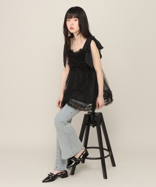 Heather（ヘザー） キャミソール フリルドットリボンキャミ 672599
