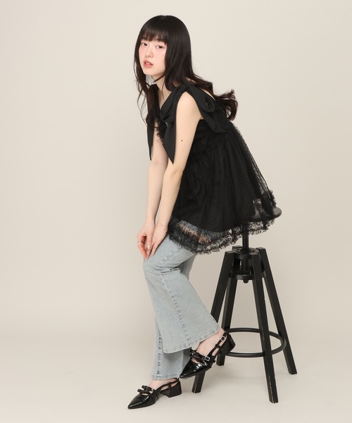 Heather（ヘザー） キャミソール フリルドットリボンキャミ 672599