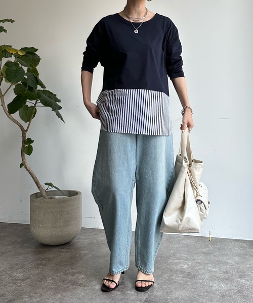 「DouDou」 長袖カットソー FREE ネイビー レディース_画像5