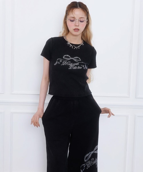 Fickle Bebe（フィクルベベ） tシャツ 半袖 ビジューロゴリブTee
