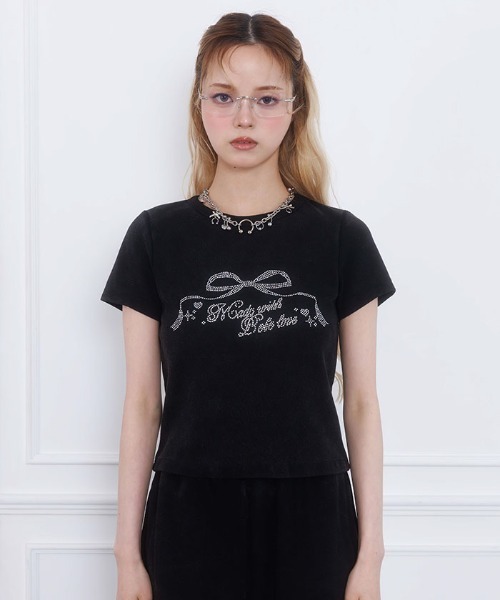 Fickle Bebe（フィクルベベ） tシャツ 半袖 ビジューロゴリブTee