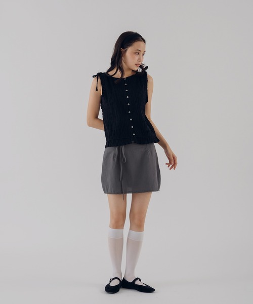 MUHET（ミュエータ） ブラウス シャツ 夏 shirring sleeveless ribbon