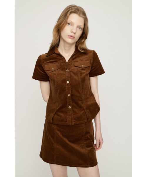 SLY コーデュロイ 半袖シャツ セットアップ ブラウン SLY（スライ） ブラウス シャツ 半袖 CORDUROY SKIPPER SH