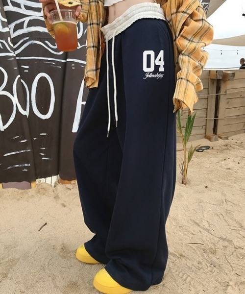 ワイドパンツ スウェットパンツ ジャージ ナンバーロゴ入り・ワイド