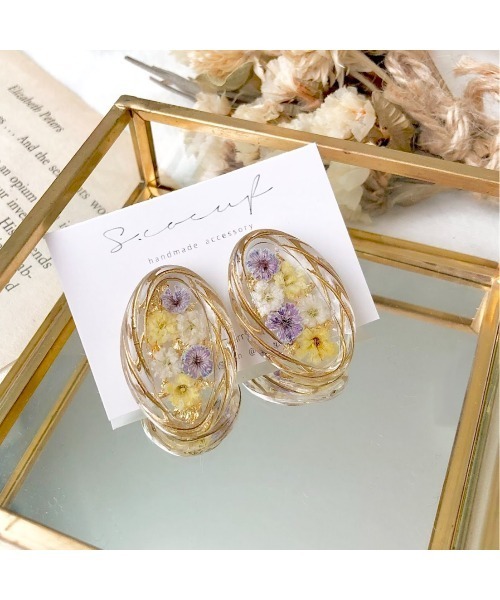 TONE ピアス 「S.coeuf」ピアス クリアオーバル×ぎっしりかすみ草(MA 