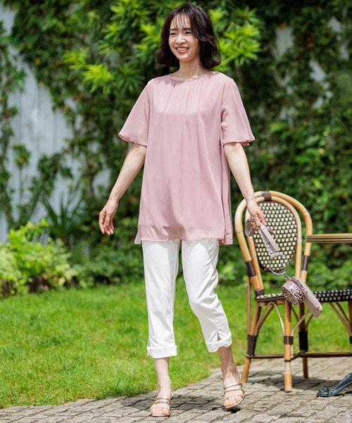 LaLa Sewing それなりにサマになるクロップドパンツ BELLUNA PLUS（ベルーナプラス） パンツ 裾リボン綿サテンクロップド