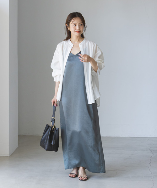 NOBLE◆ベルテッドスリーブバンドカラーシャツ/ポリエステル/BRW/無地/14-051-240-5080-2-0 セール】【My Policy Shirt】ベルテッドスリーブバンドカラー