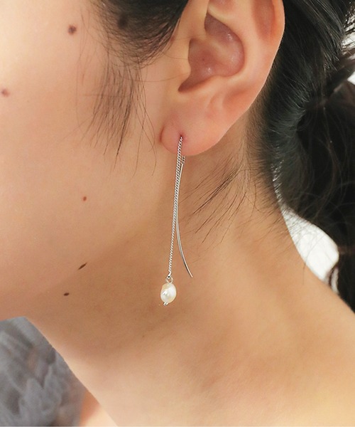 Kana ピアス チェーン ライン 一粒パール ピアス パーティー 結婚式