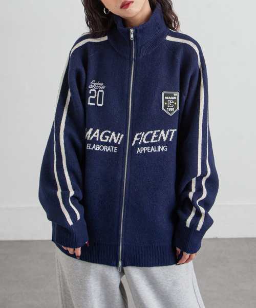 カーディガン ジップドライバーズニットトラックジャケット トラック