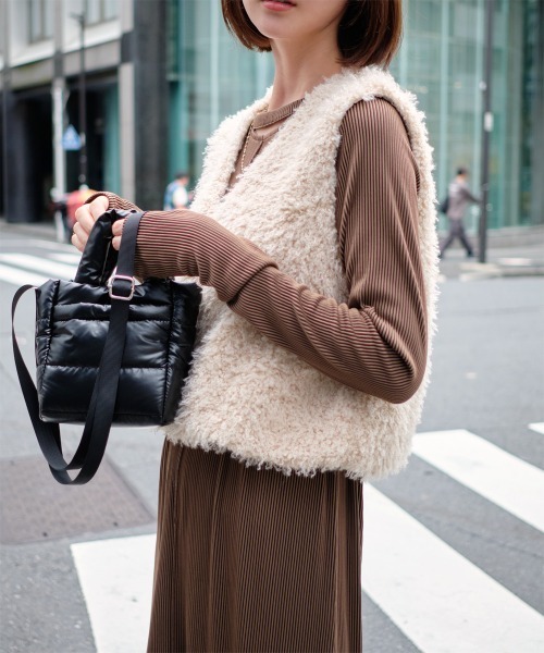 ベスト ジレ 2WAYバルーンヘムVネックファーベスト レディース